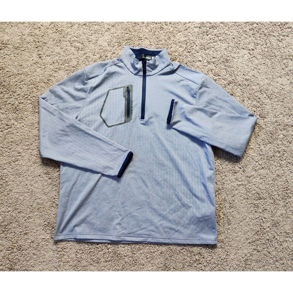 RLX Ralph Lauren Herringbone Performance Blue Jersey Mens XL 1/4 Zip Pullover